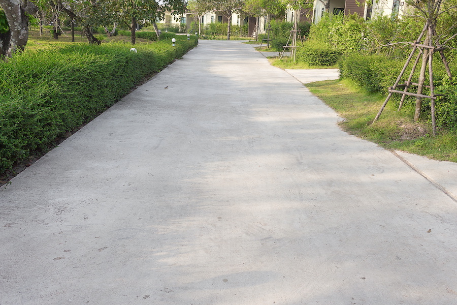 concrete road, concrete walk way, concrete road in a garden.